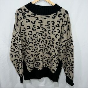 Davi & Dani Leopard Print Sweater Women’s Size 2XL- Black and Tan